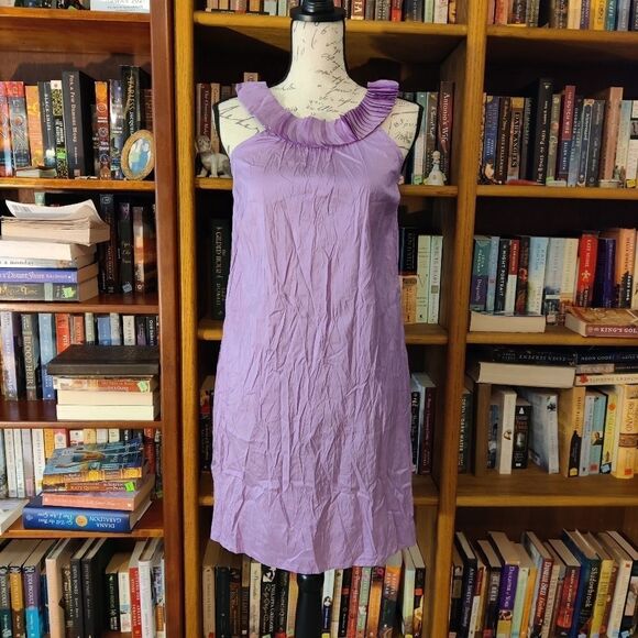 Calypso st. Barth lavender dupioni silk cocktail dress pleated collar size xs - Picture 1 of 6